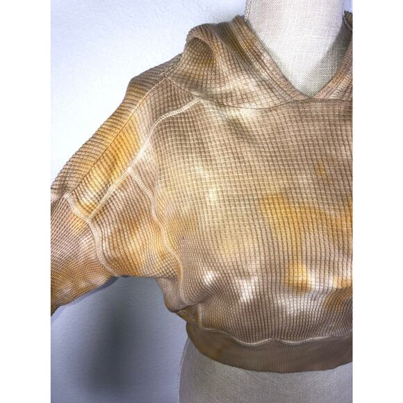 Wild Fable  Yellow and Tan Cropped Waffle Knit Thermal Hoodie - S - Picture 3 of 5
